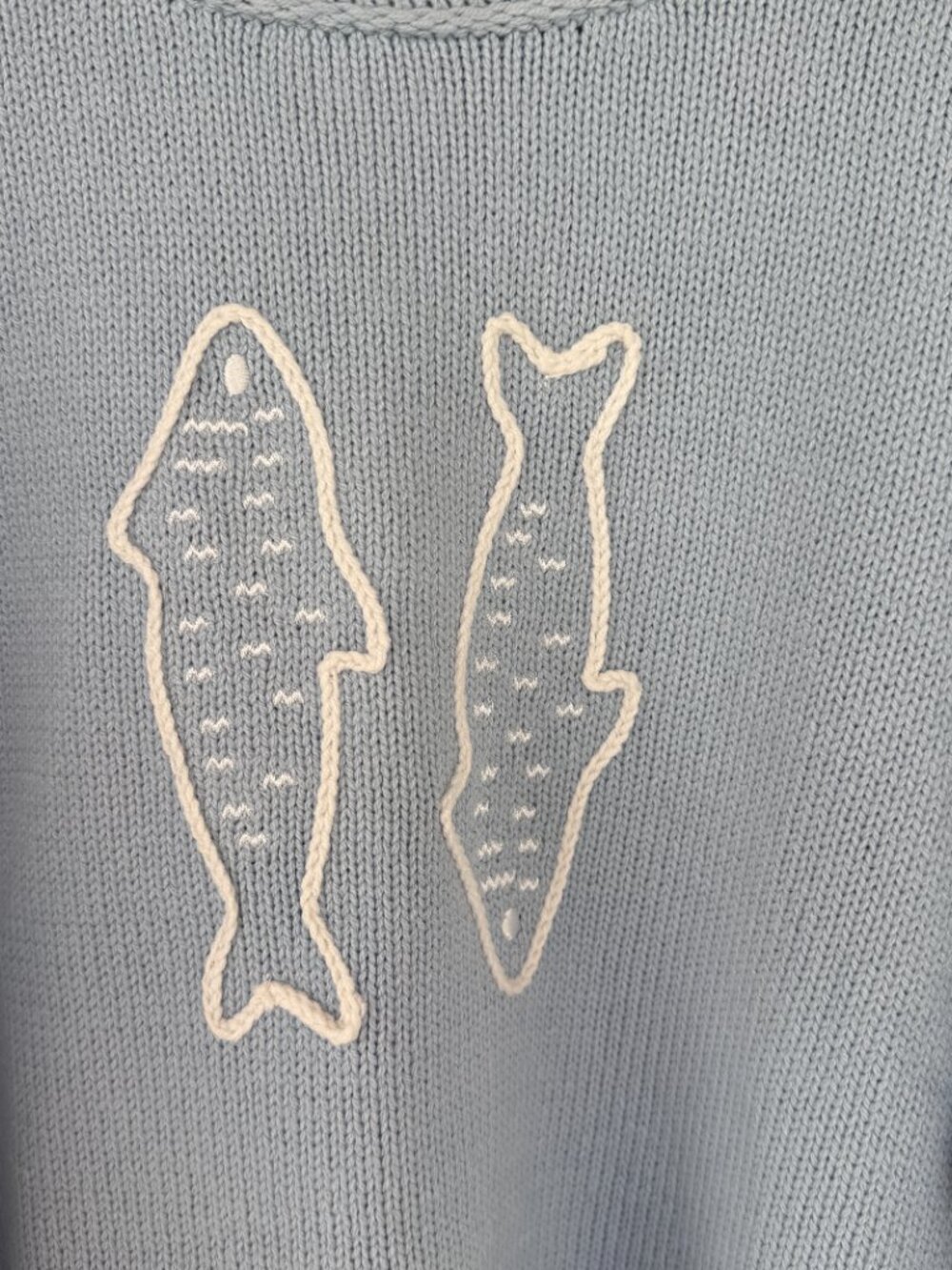 LUCKY BRAND Women's Embroidered Fish Sweater XL Skyway Blue NWT - Picture 3 of 6